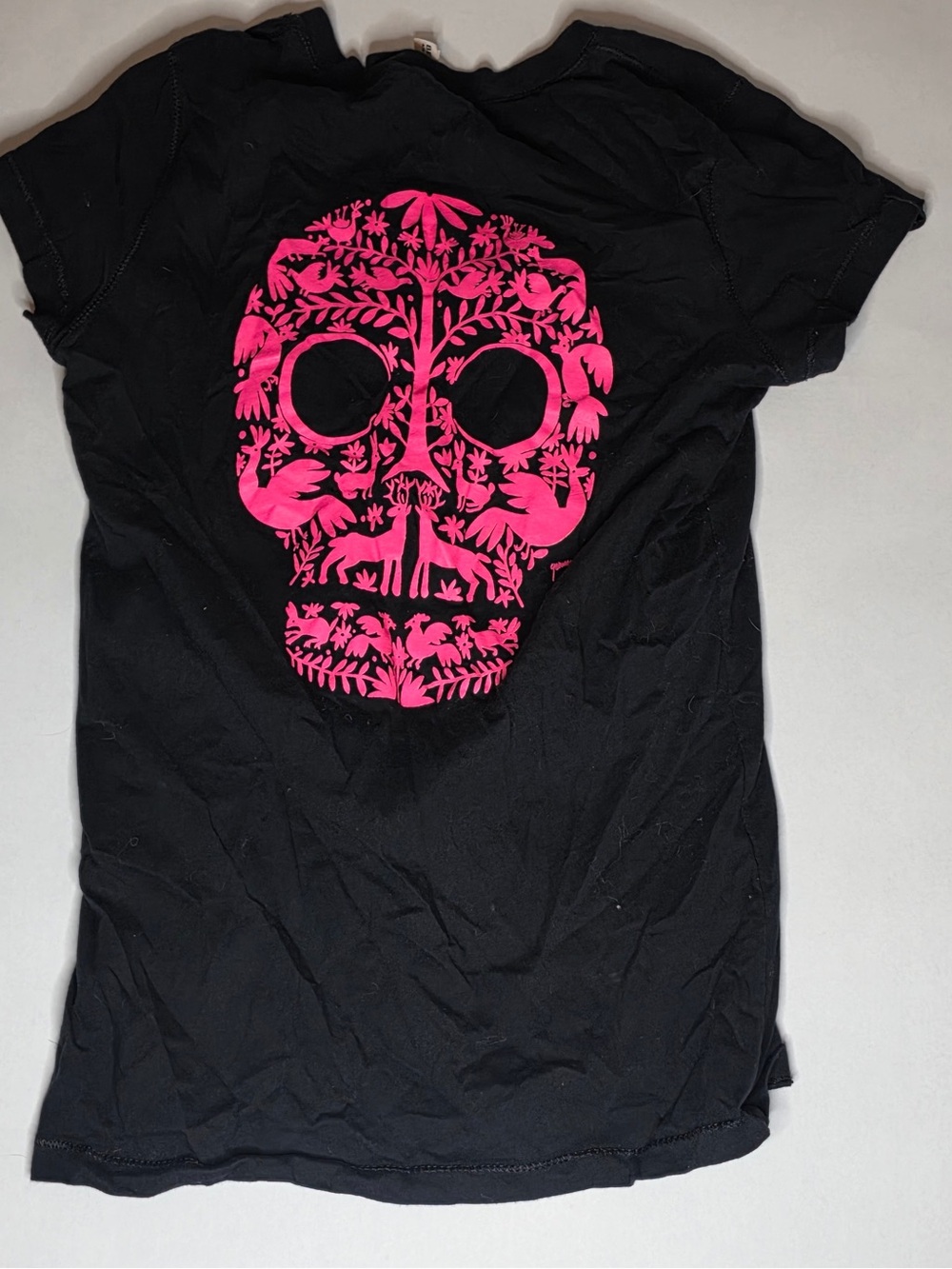 Bella Canvas Black Tee with Hot Pink Floral Skull
